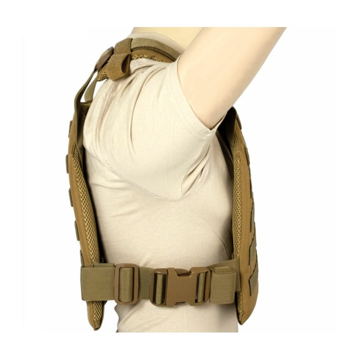 Lightweight MOLLE body armor plate carrier in tan